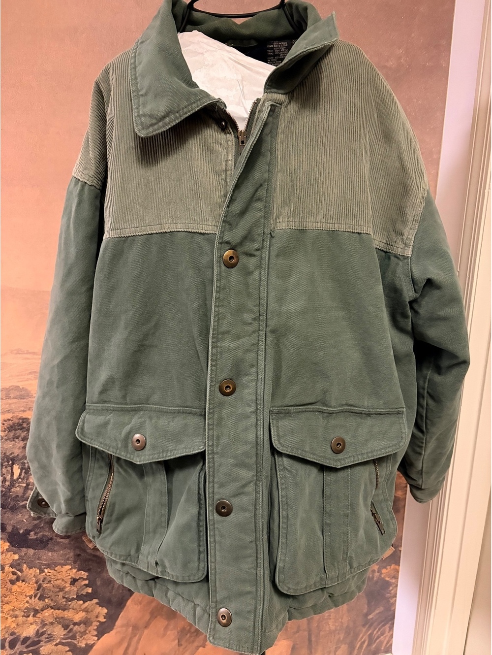 Vintage Jonathan Stone Green Canvas & Corduroy Utility Barn Jacket Size Large